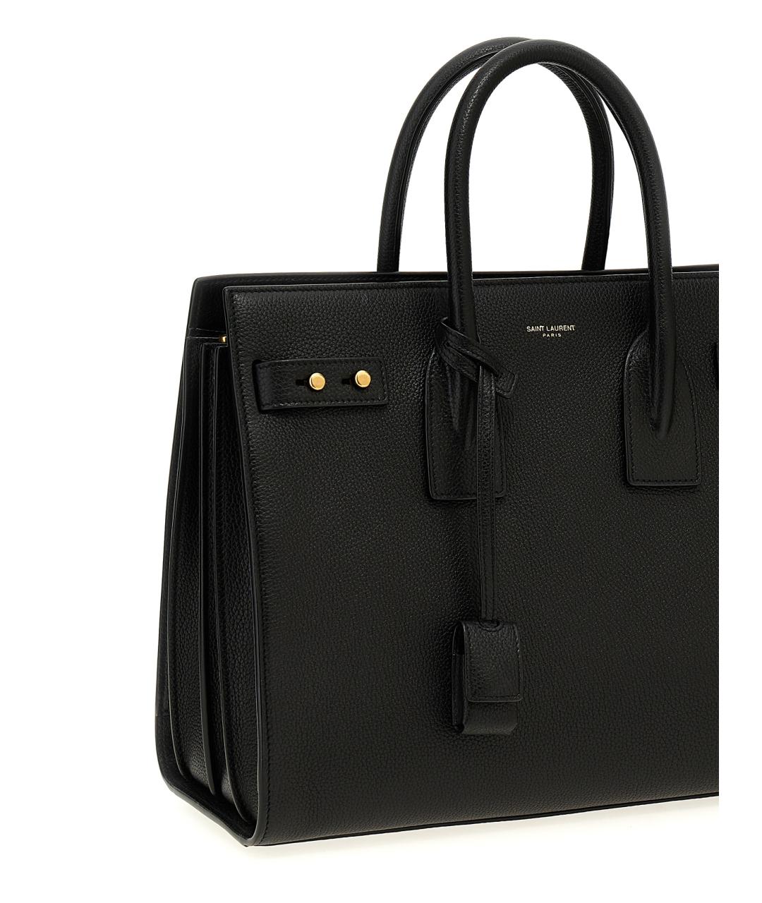 SAINT LAURENT Черная кожаная сумка тоут, фото 3