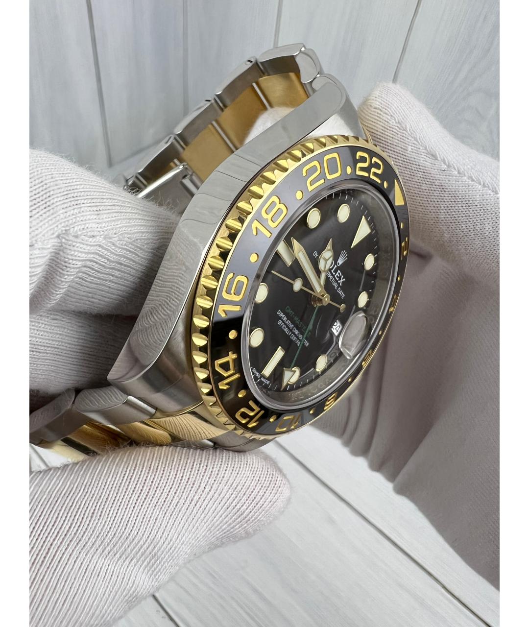 ROLEX Черные часы из желтого золота, фото 3