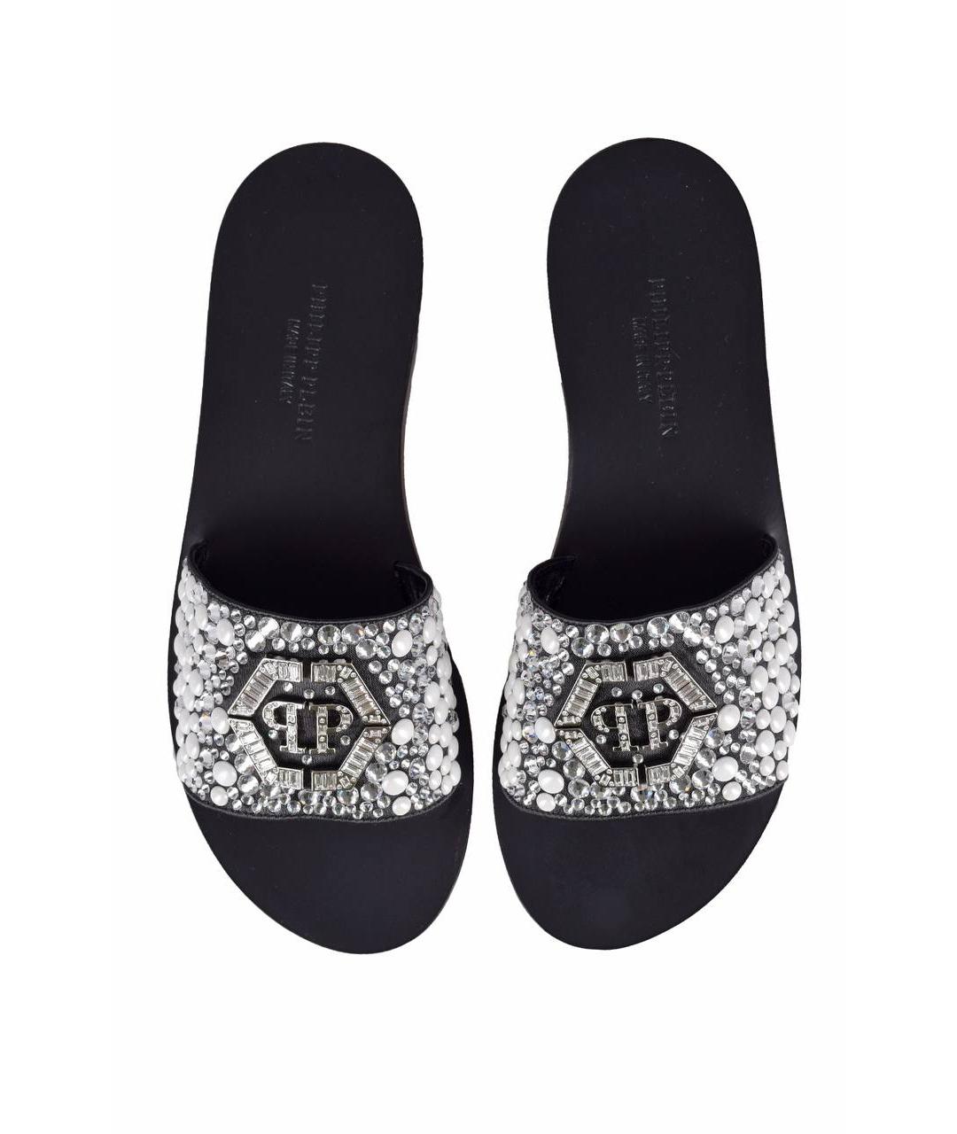 PHILIPP PLEIN Черные кожаные шлепанцы, фото 2