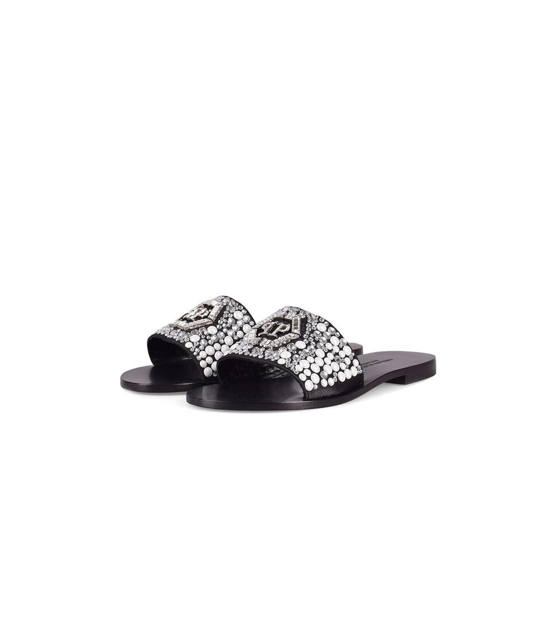 PHILIPP PLEIN Черные кожаные шлепанцы, фото 3