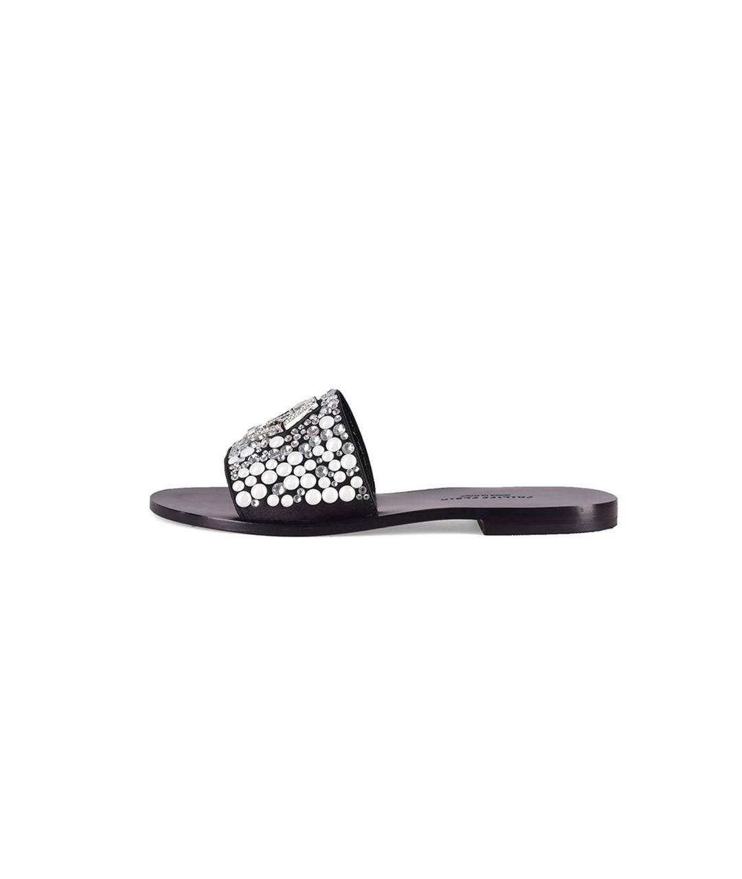PHILIPP PLEIN Черные кожаные шлепанцы, фото 4