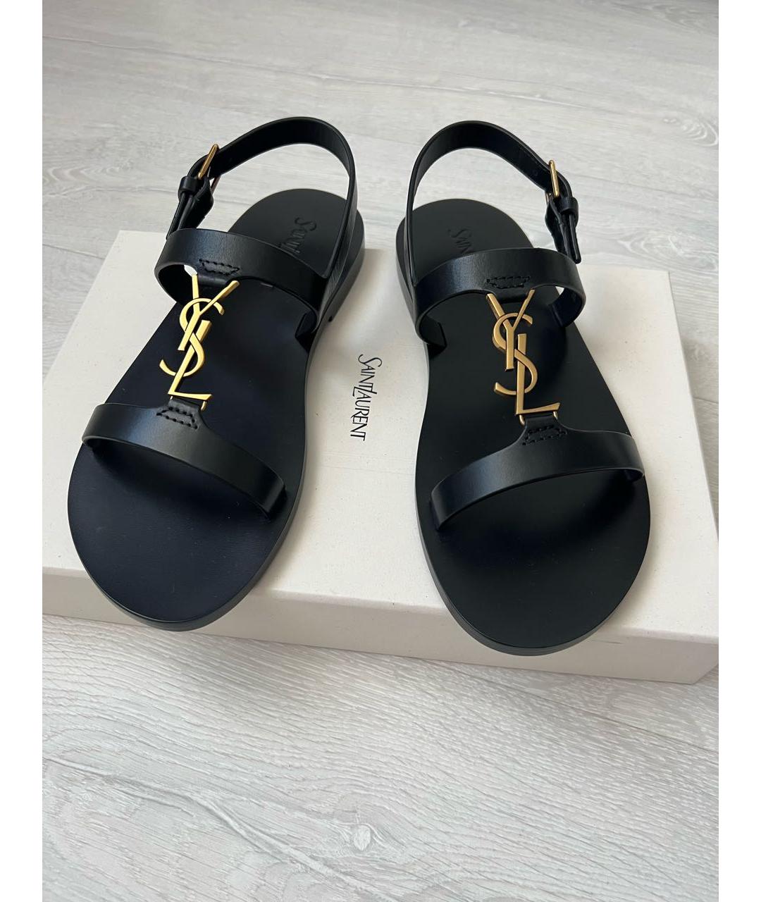 SAINT LAURENT Черные кожаные сандалии, фото 2