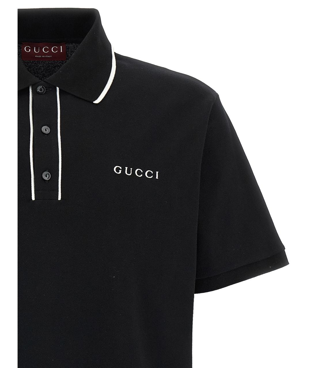 GUCCI Черное хлопковое поло с коротким рукавом, фото 3