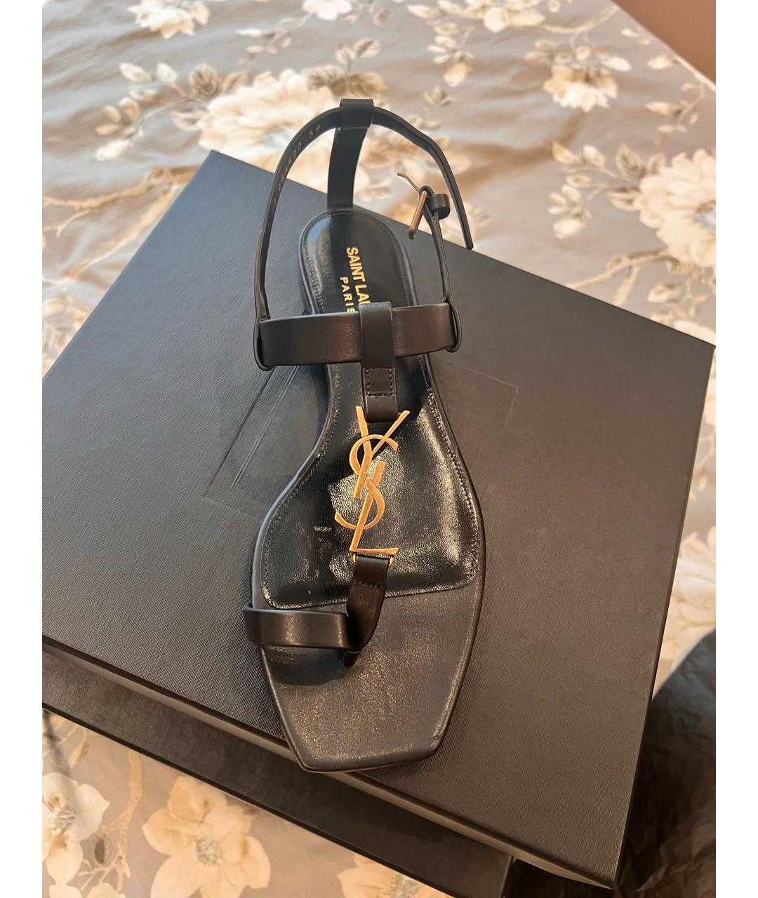 SAINT LAURENT Черные кожаные босоножки, фото 4