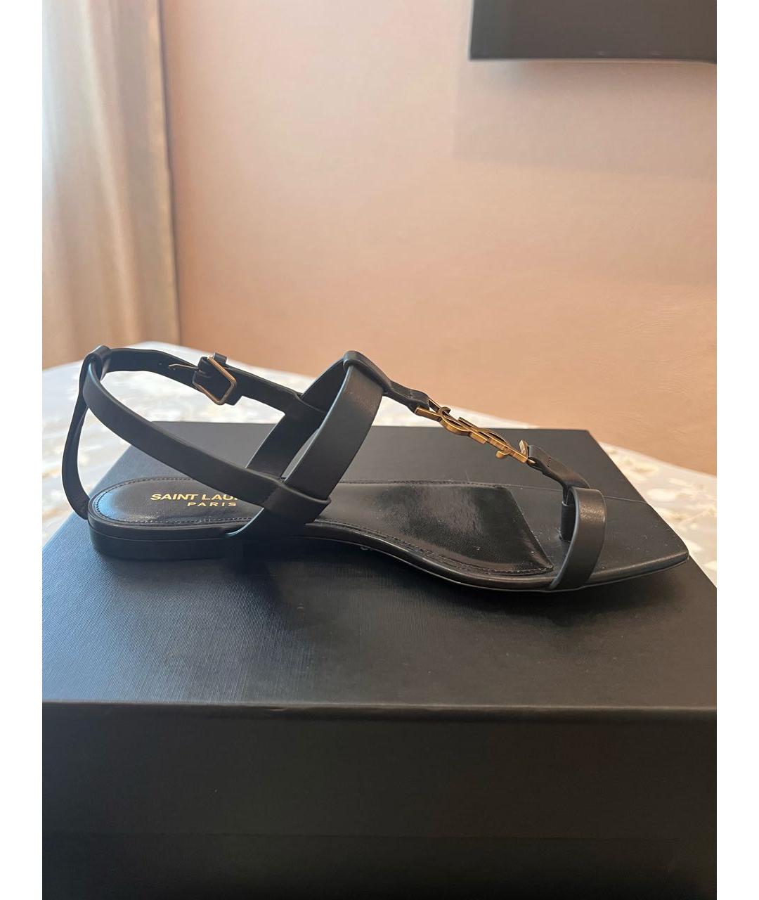 SAINT LAURENT Черные кожаные босоножки, фото 5