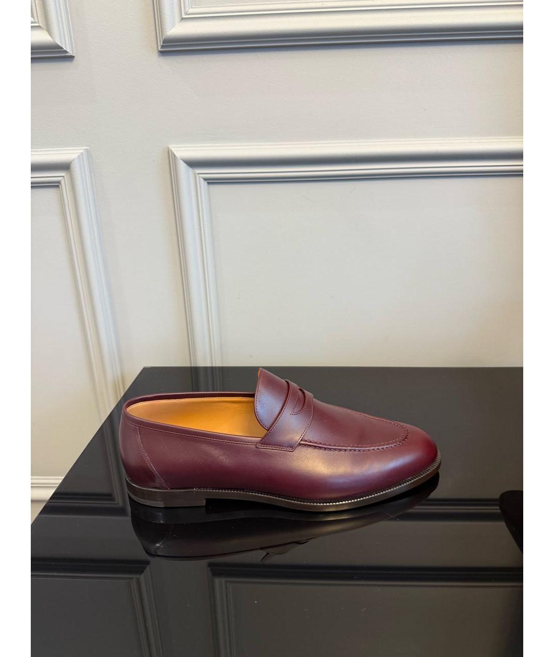 LORO PIANA Бордовые кожаные лоферы, фото 6