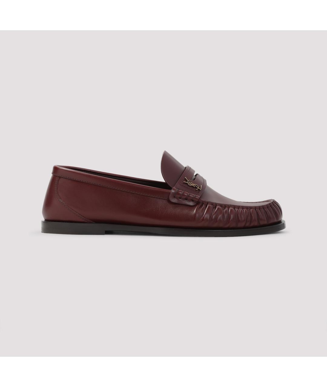 SAINT LAURENT Бордовые кожаные лоферы, фото 3