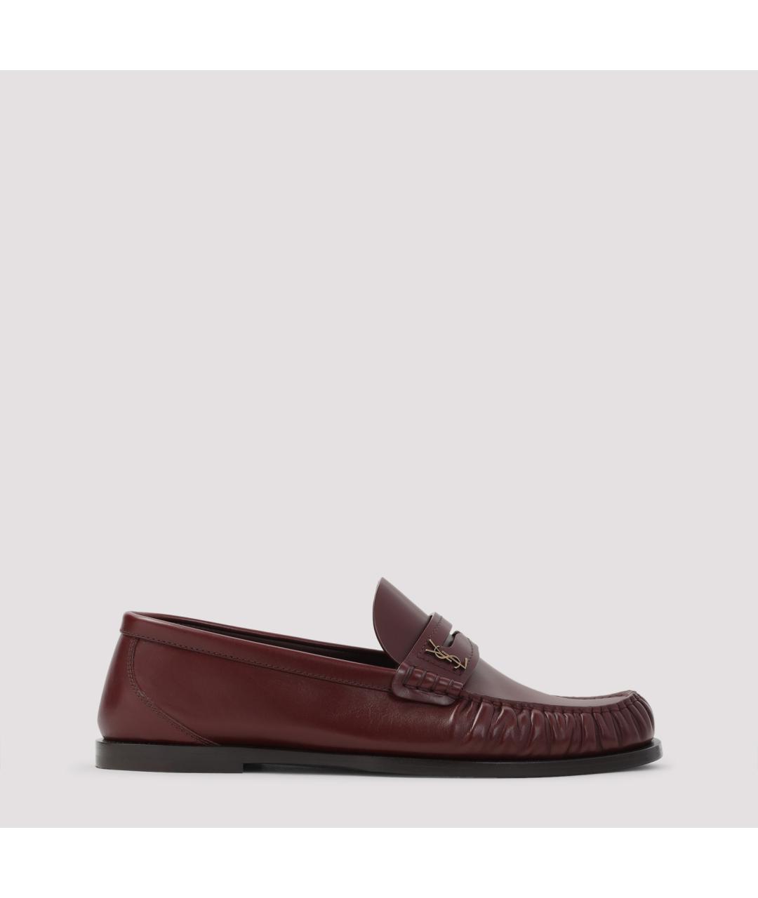 SAINT LAURENT Бордовые кожаные лоферы, фото 2
