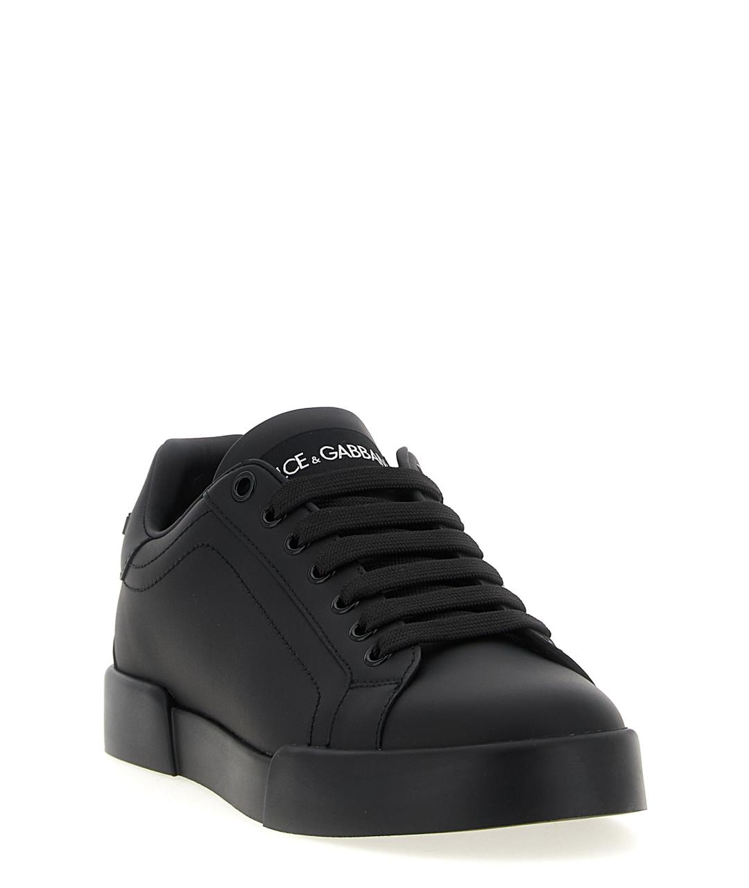 DOLCE&GABBANA Черные кожаные кеды, фото 2