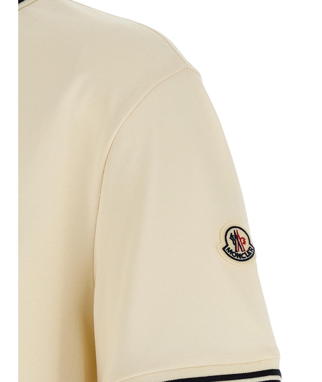 MONCLER Бежевое хлопковое поло с коротким рукавом, фото 4