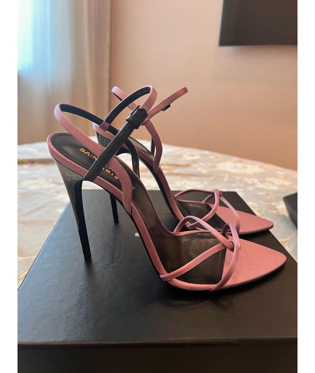 SAINT LAURENT Фиолетовые кожаные босоножки, фото 7