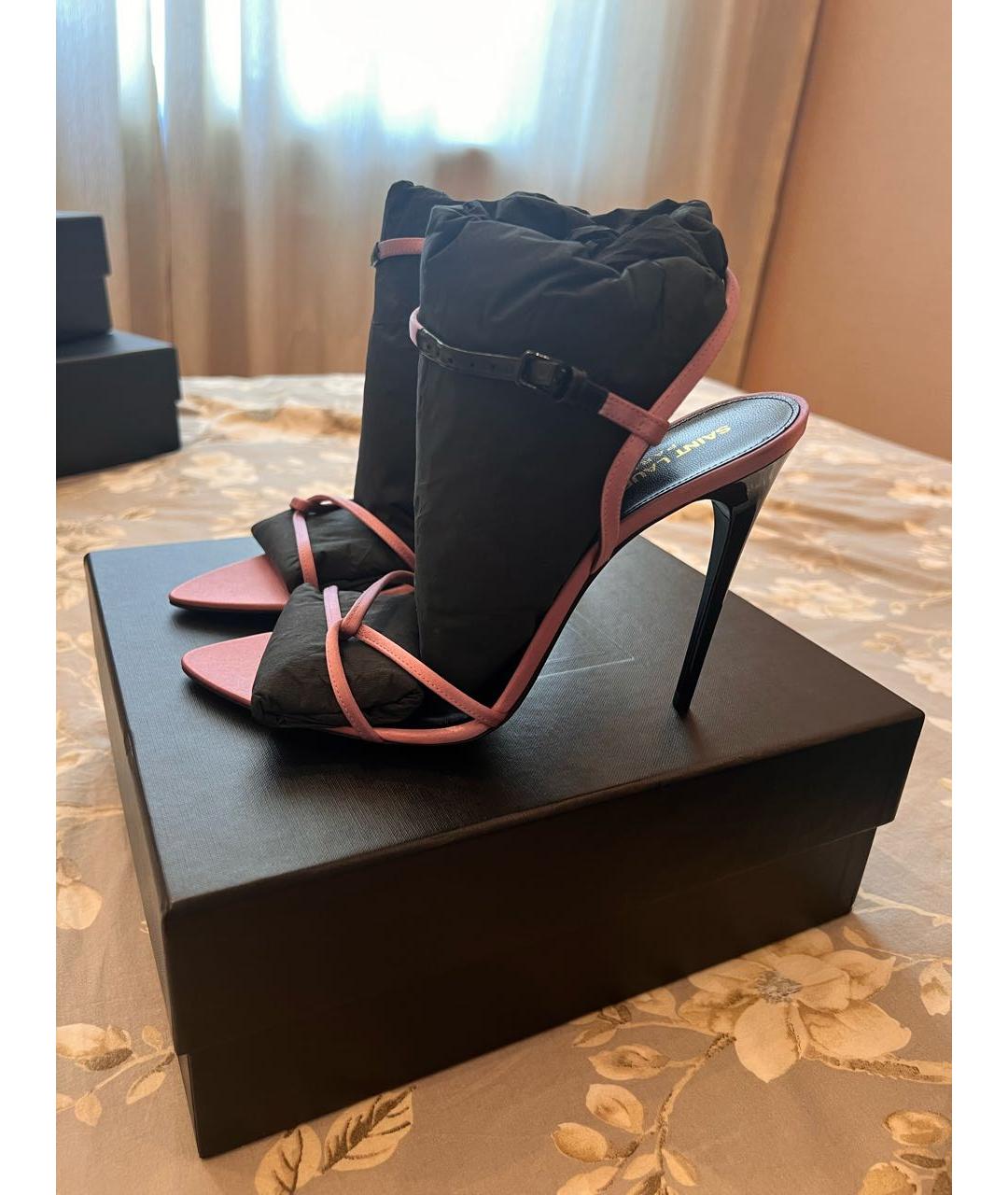 SAINT LAURENT Фиолетовые кожаные босоножки, фото 5