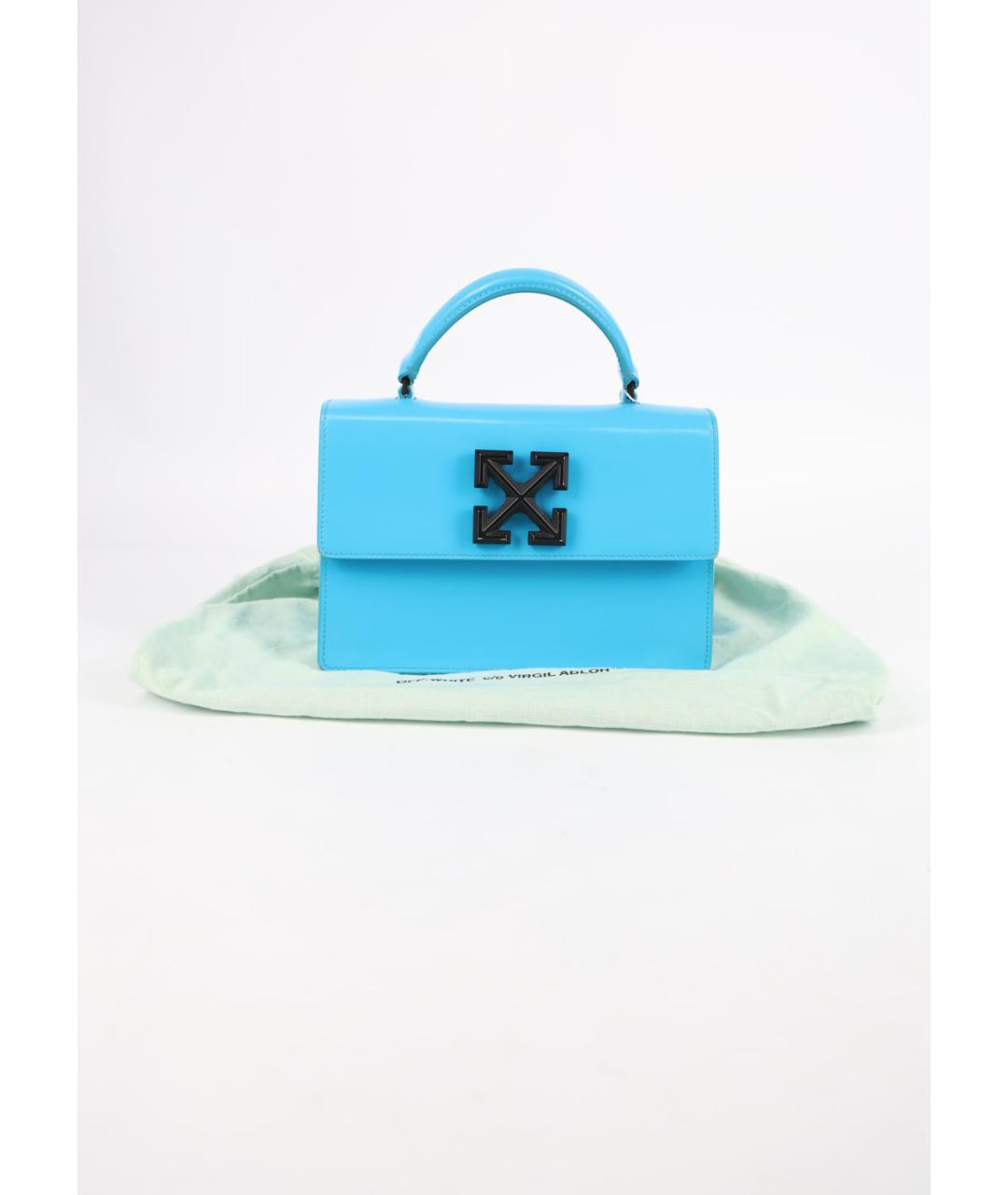 OFF-WHITE Голубая кожаная сумка с короткими ручками, фото 6