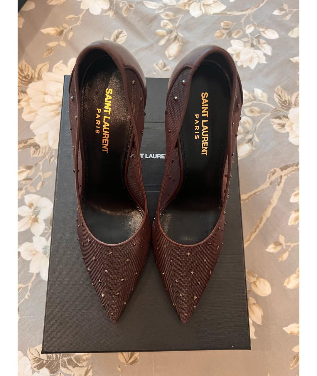 SAINT LAURENT Коричневые текстильные туфли, фото 3