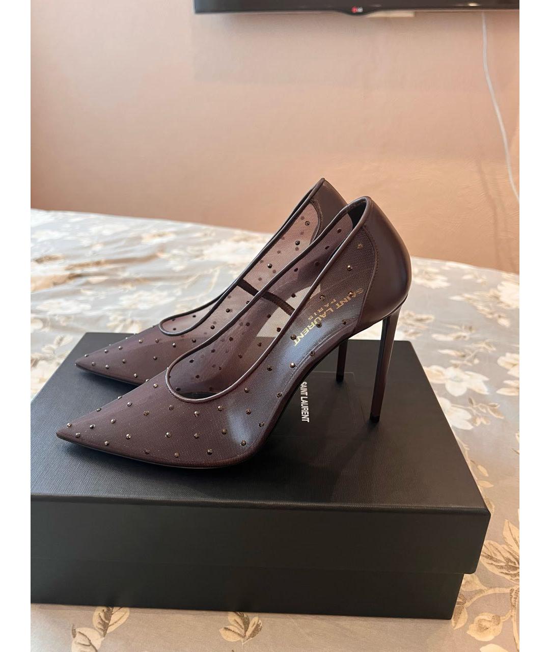 SAINT LAURENT Коричневые текстильные туфли, фото 8