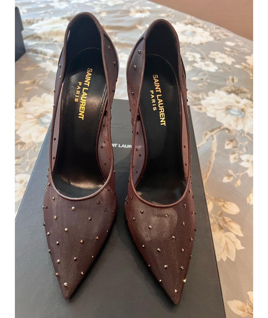 SAINT LAURENT Коричневые текстильные туфли, фото 2