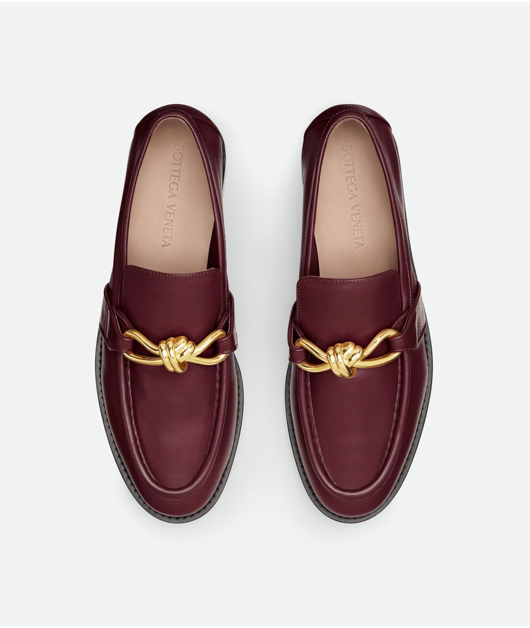 BOTTEGA VENETA Бордовые кожаные лоферы, фото 3