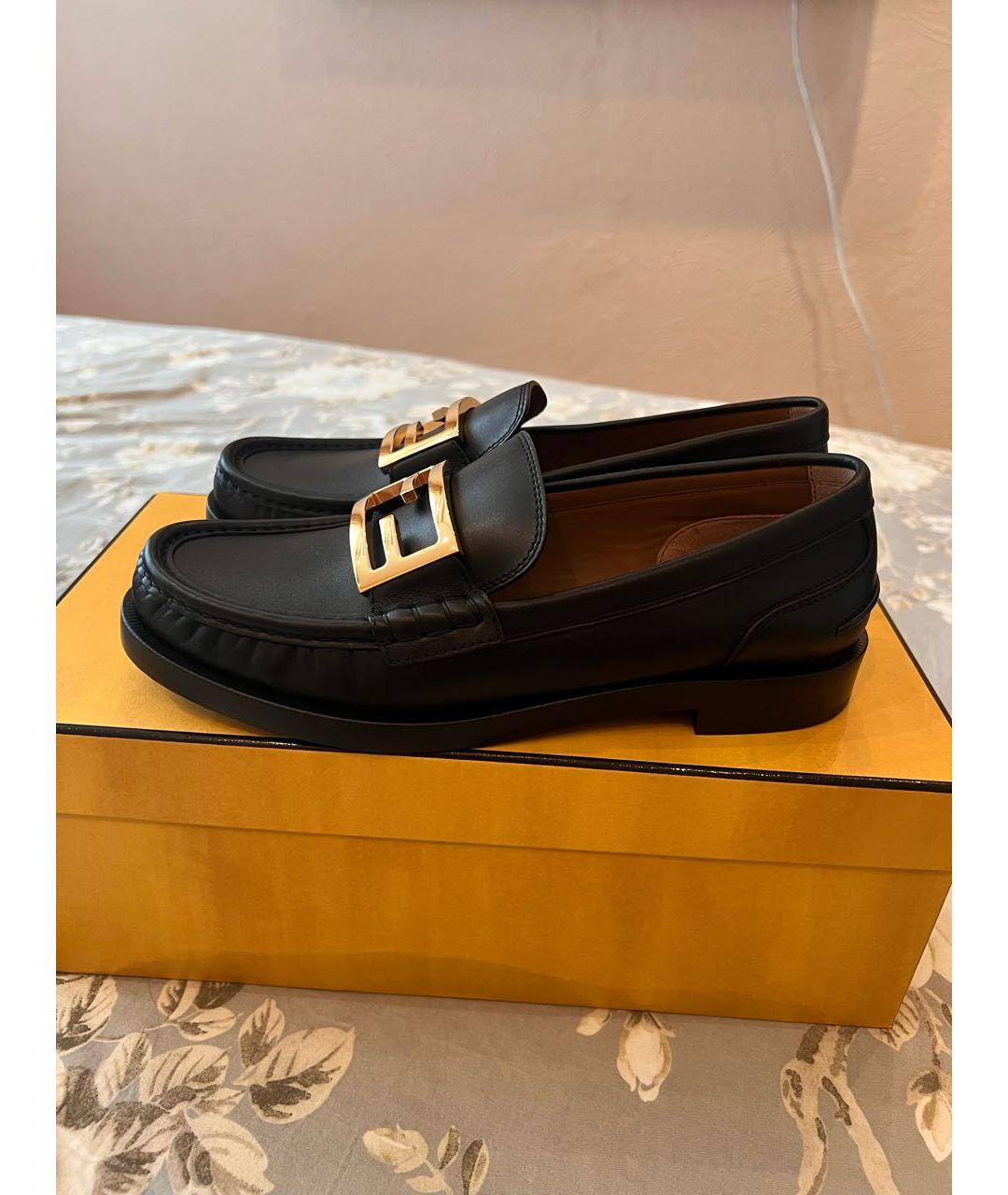 FENDI Черные кожаные лоферы, фото 9