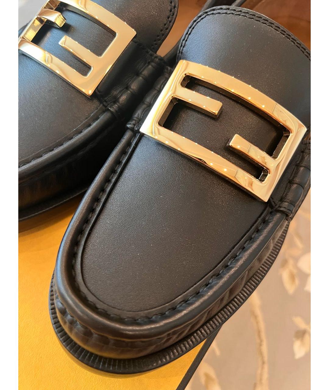 FENDI Черные кожаные лоферы, фото 6