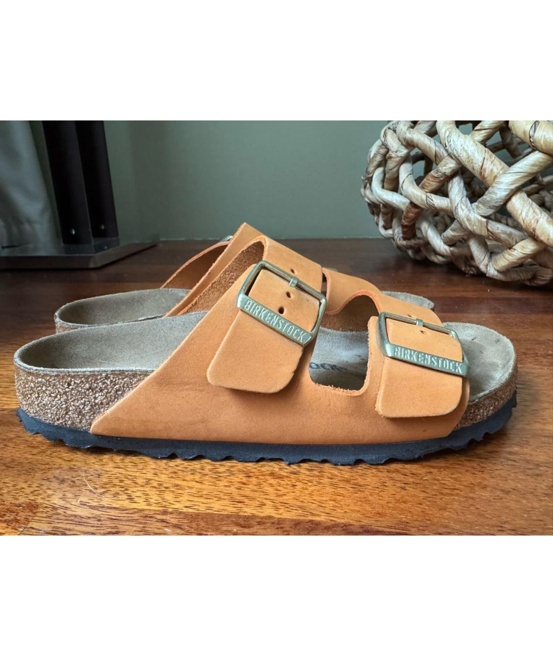 BIRKENSTOCK Оранжевое кожаные шлепанцы, фото 9
