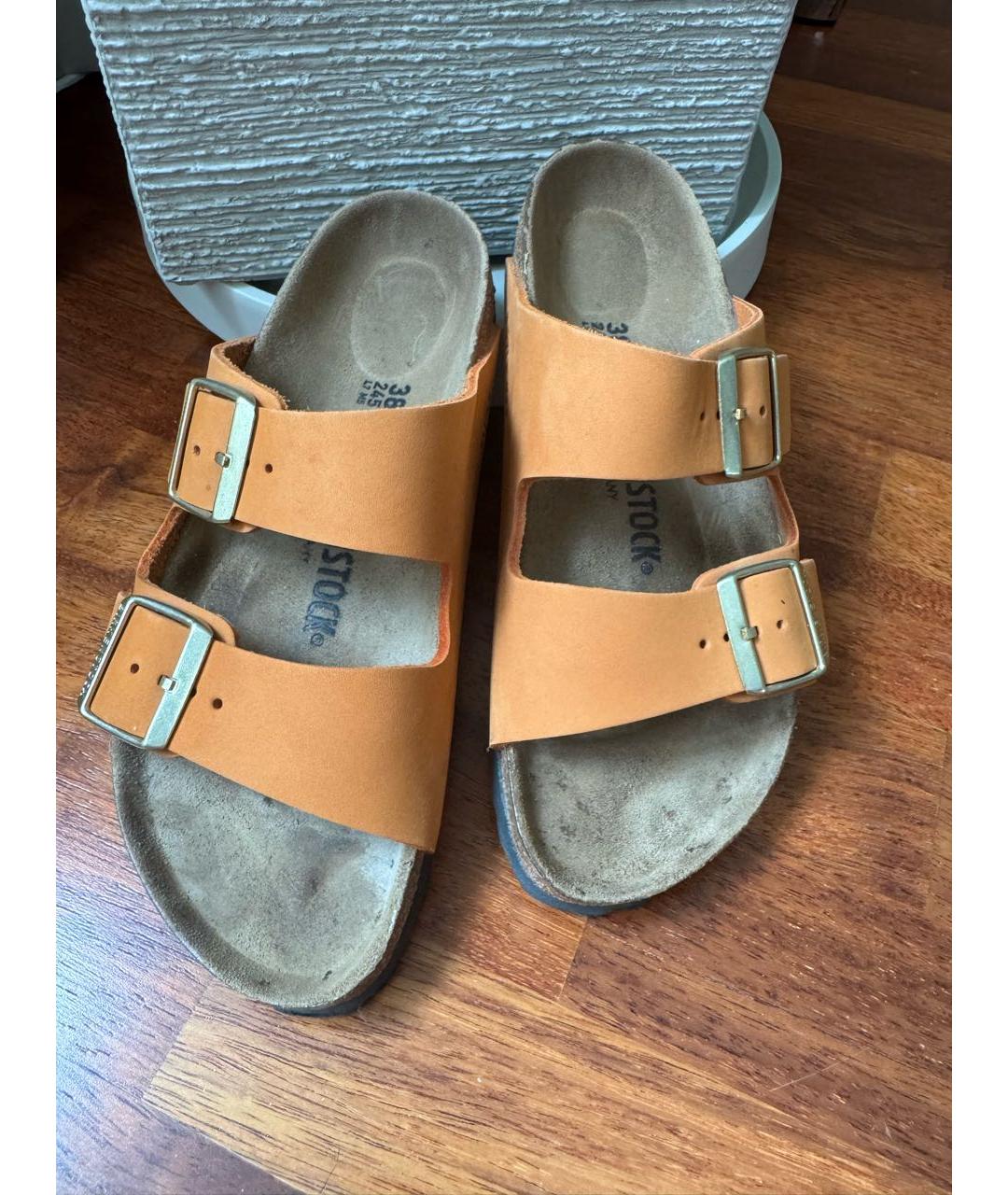 BIRKENSTOCK Оранжевое кожаные шлепанцы, фото 3