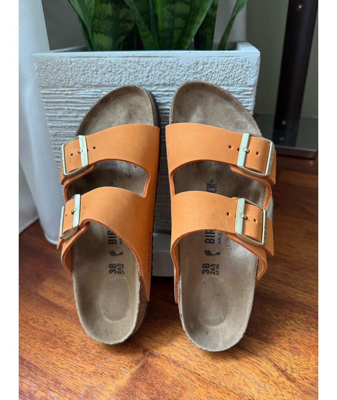 BIRKENSTOCK Оранжевое кожаные шлепанцы, фото 2