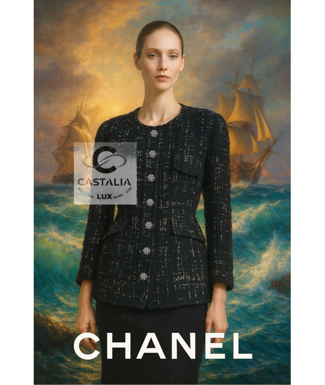 CHANEL Черный твидовый жакет/пиджак, фото 2