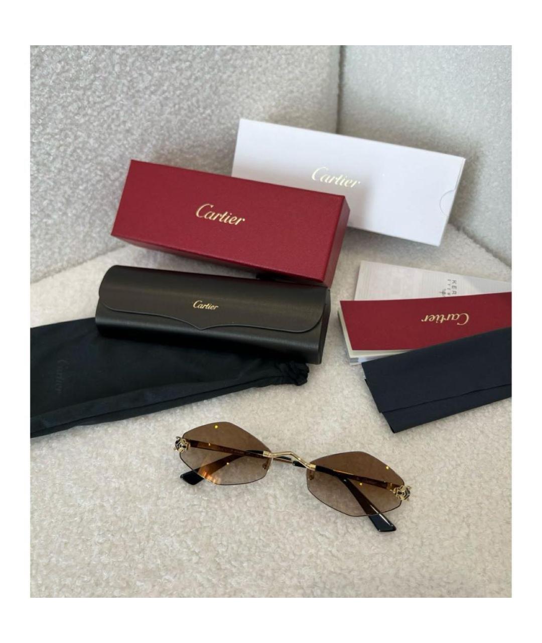 CARTIER Коричневые металлические солнцезащитные очки, фото 2