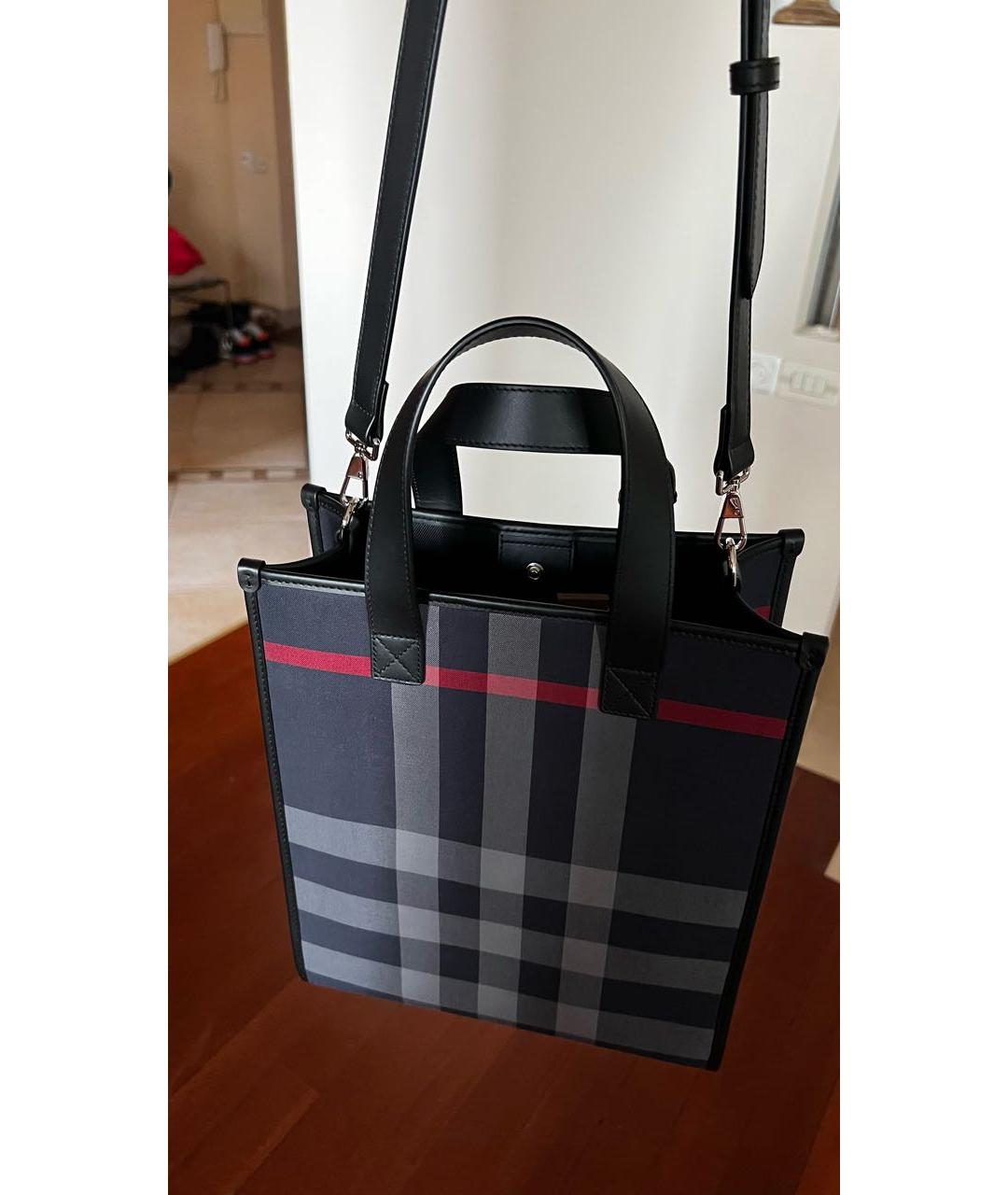 BURBERRY Темно-синяя кожаная сумка тоут, фото 3
