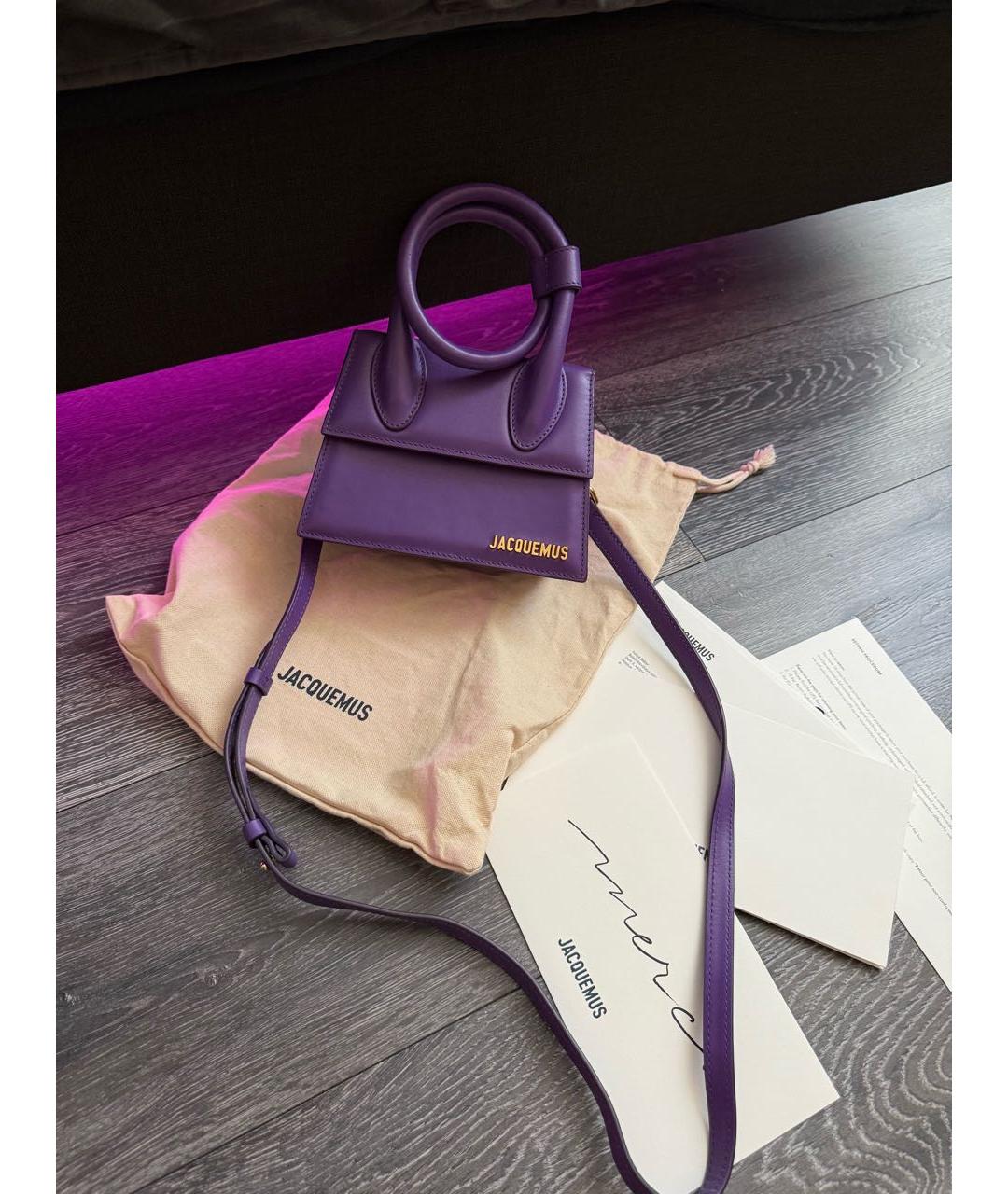 JACQUEMUS Фиолетовая кожаная сумка с короткими ручками, фото 2