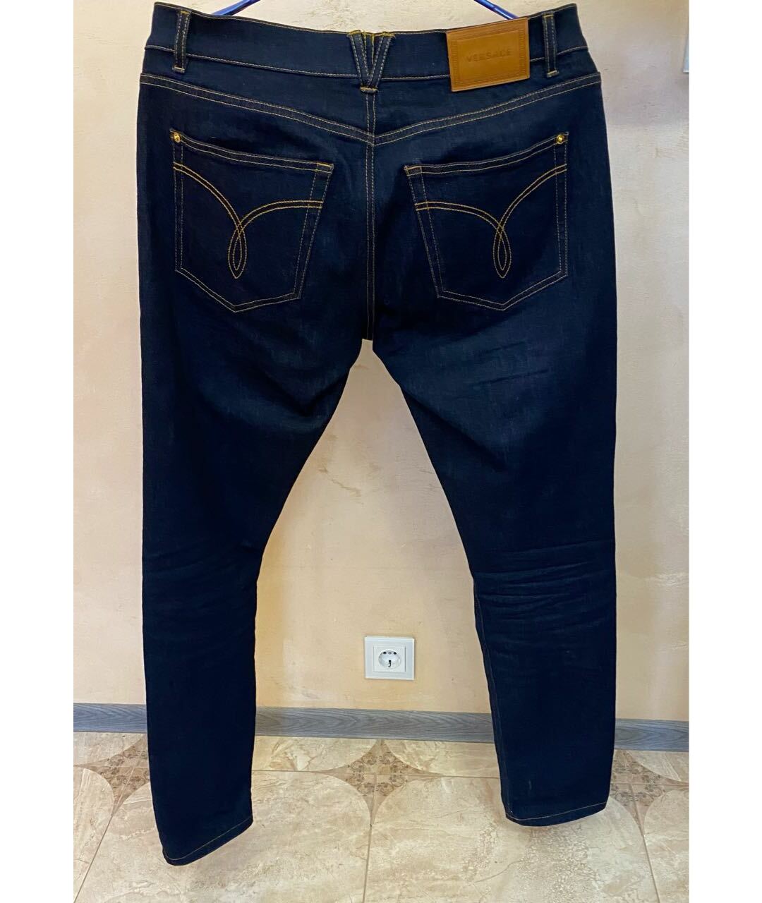 VERSACE Темно-синие хлопко-полиэстеровые джинсы скинни, фото 2