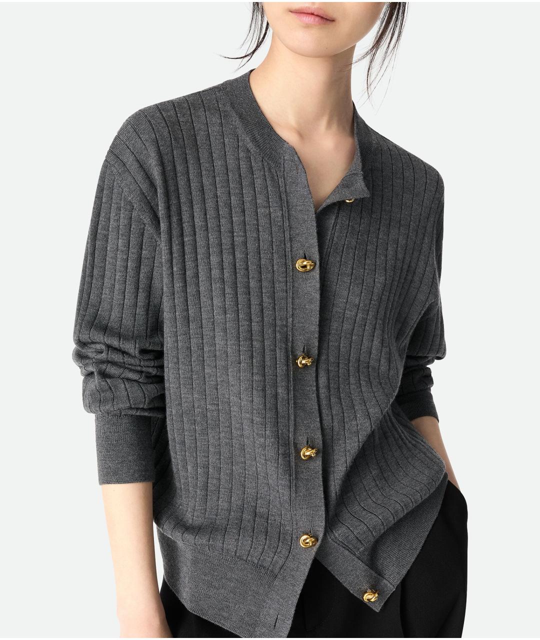 BOTTEGA VENETA Антрацитовый шерстяной кардиган, фото 2
