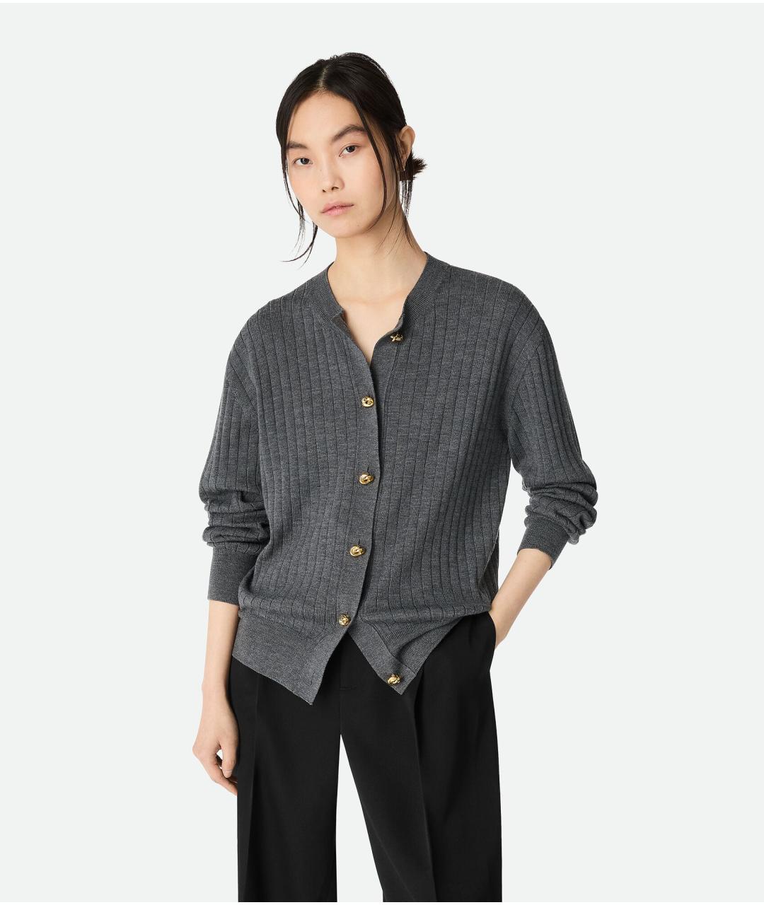 BOTTEGA VENETA Антрацитовый шерстяной кардиган, фото 3