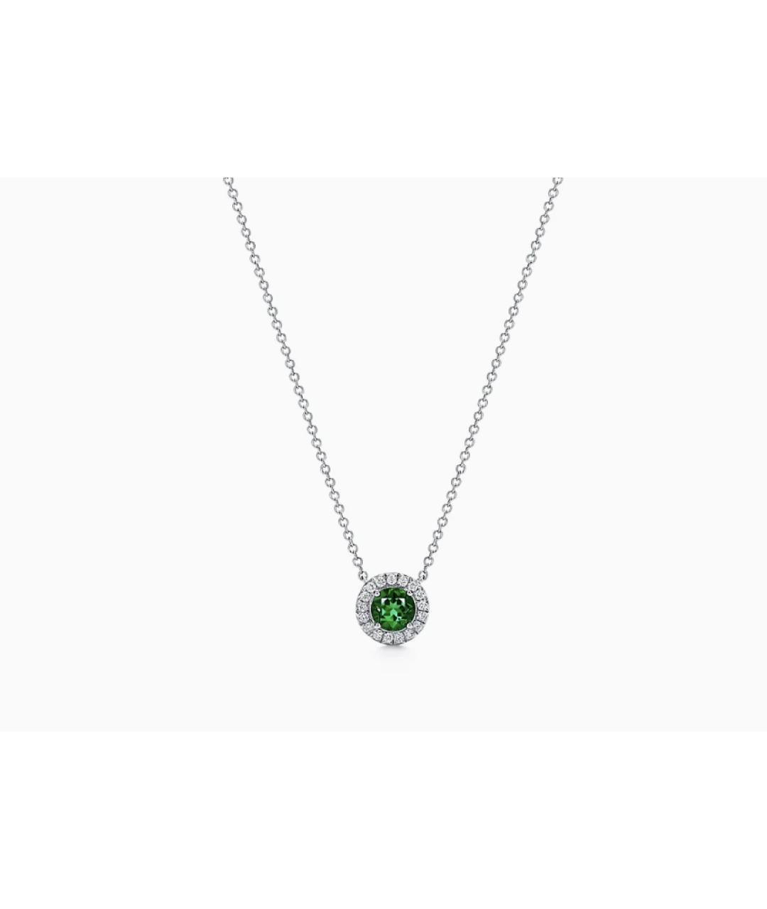 TIFFANY&CO Зеленая платиновая подвеска, фото 8