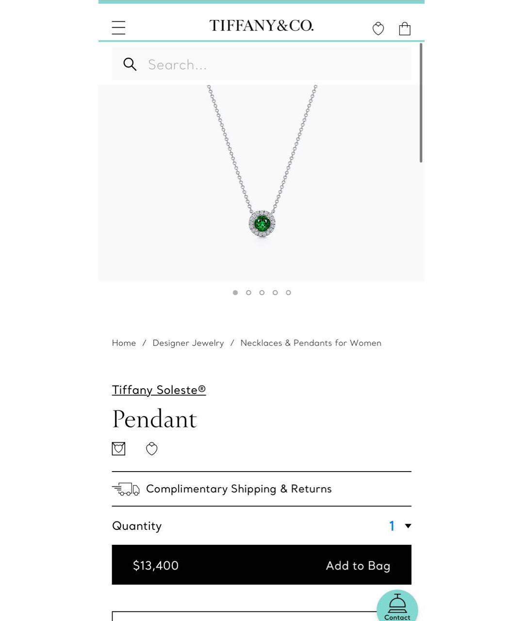 TIFFANY&CO Зеленая платиновая подвеска, фото 7