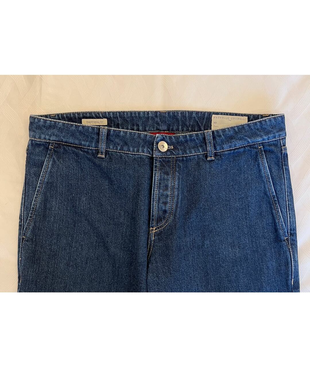 BRUNELLO CUCINELLI Темно-синие хлопковые прямые джинсы, фото 3