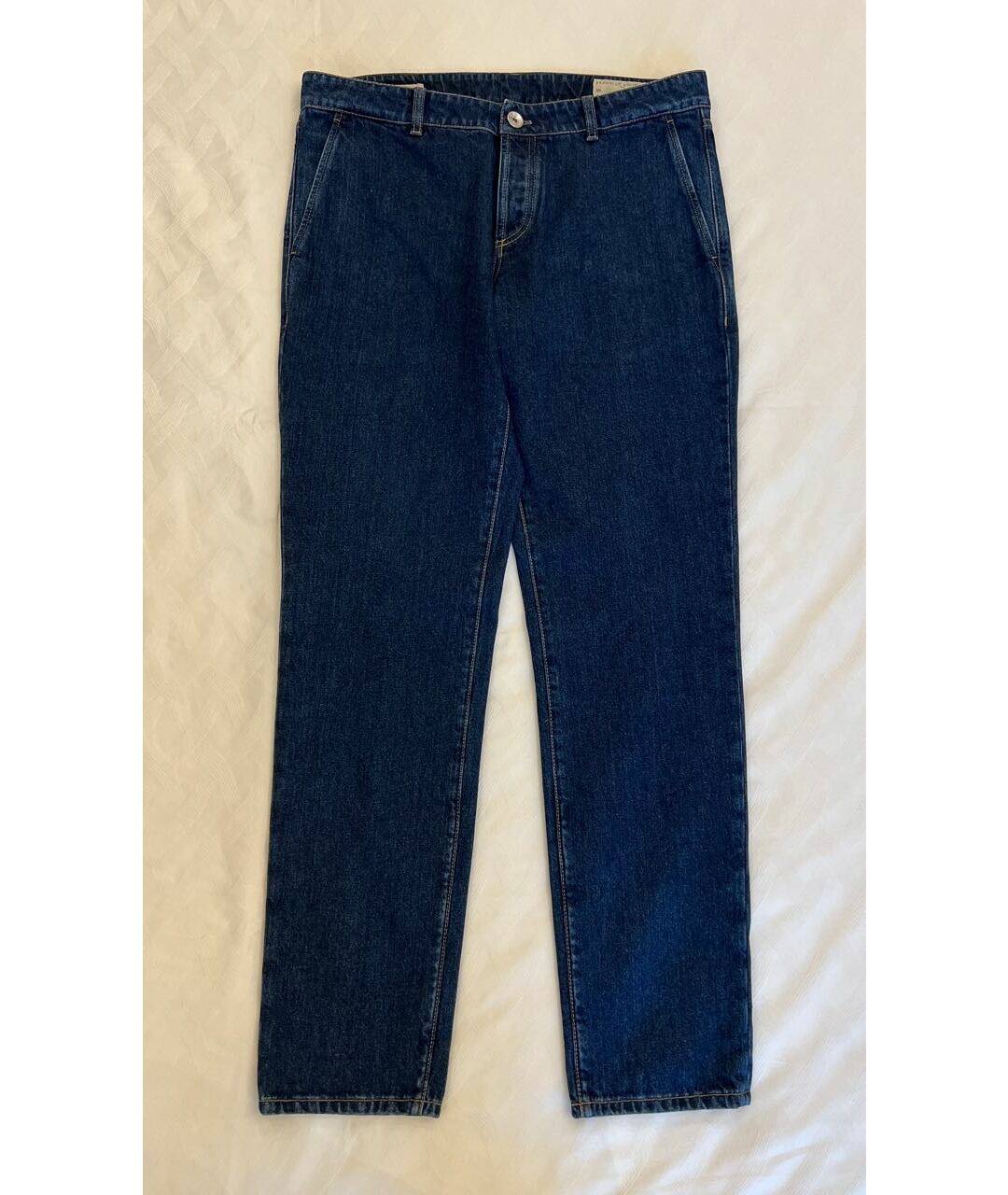 BRUNELLO CUCINELLI Темно-синие хлопковые прямые джинсы, фото 9