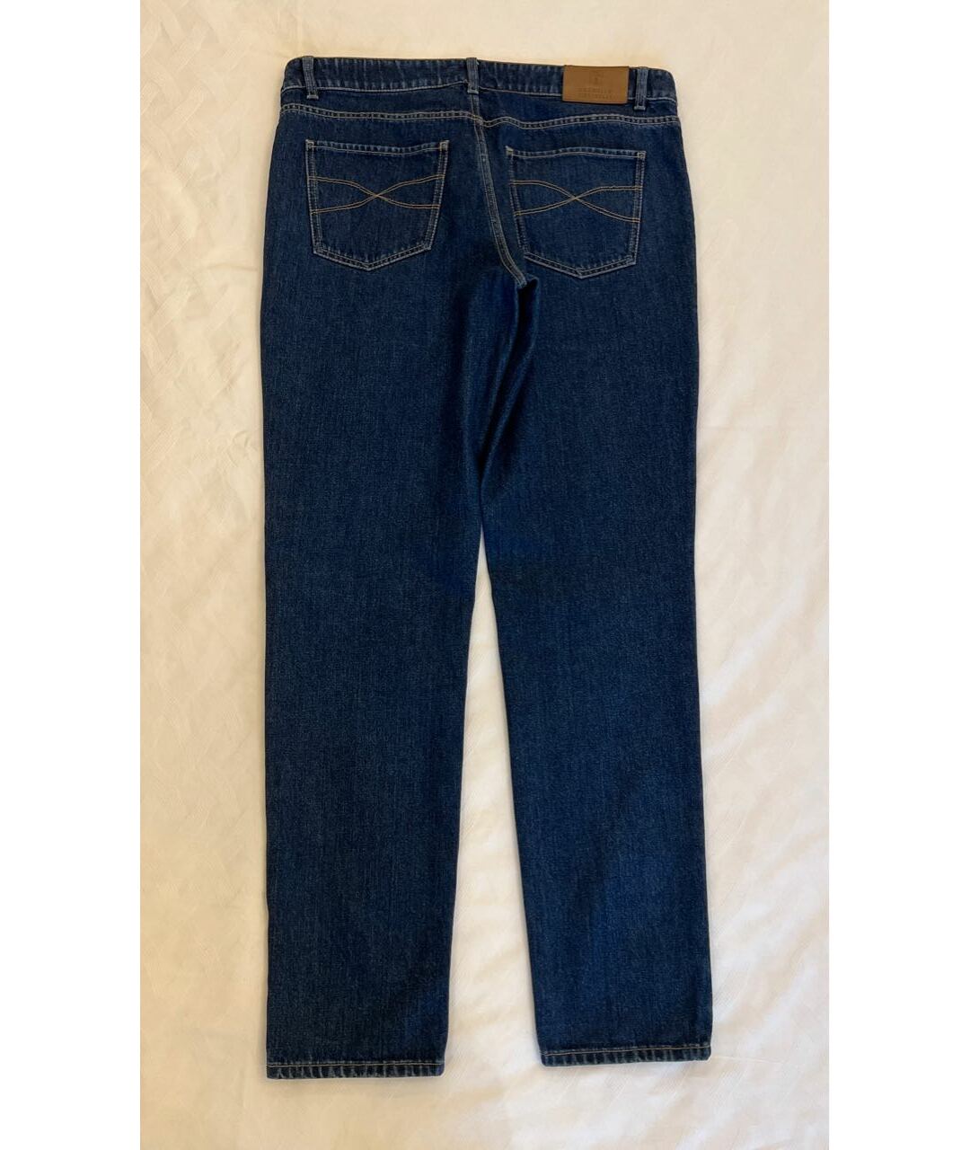 BRUNELLO CUCINELLI Темно-синие хлопковые прямые джинсы, фото 2