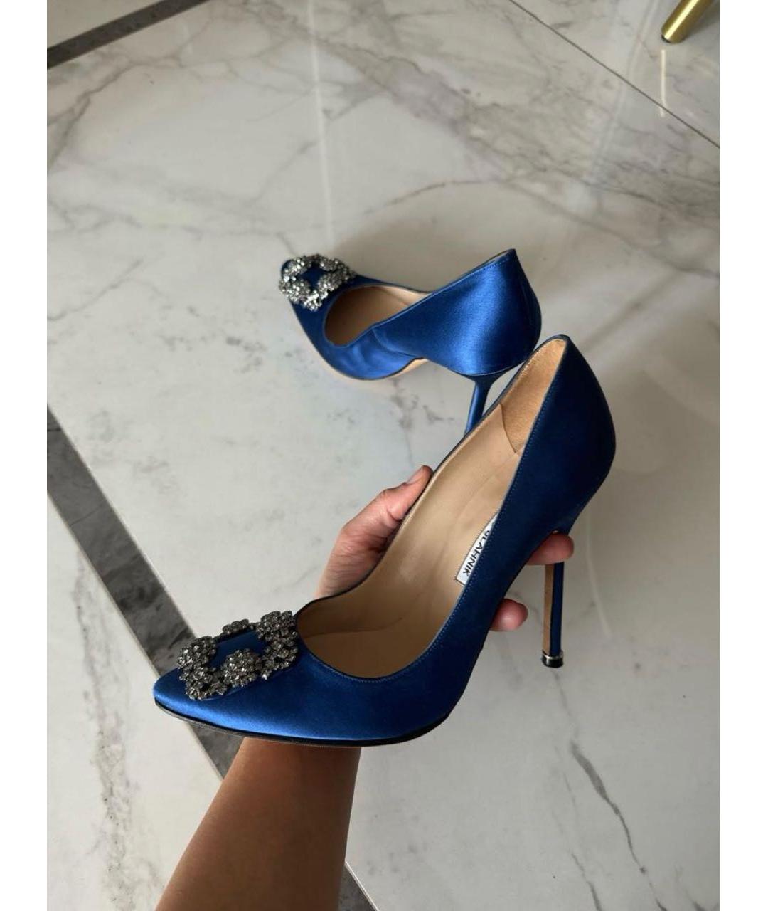 MANOLO BLAHNIK Синие текстильные туфли, фото 5
