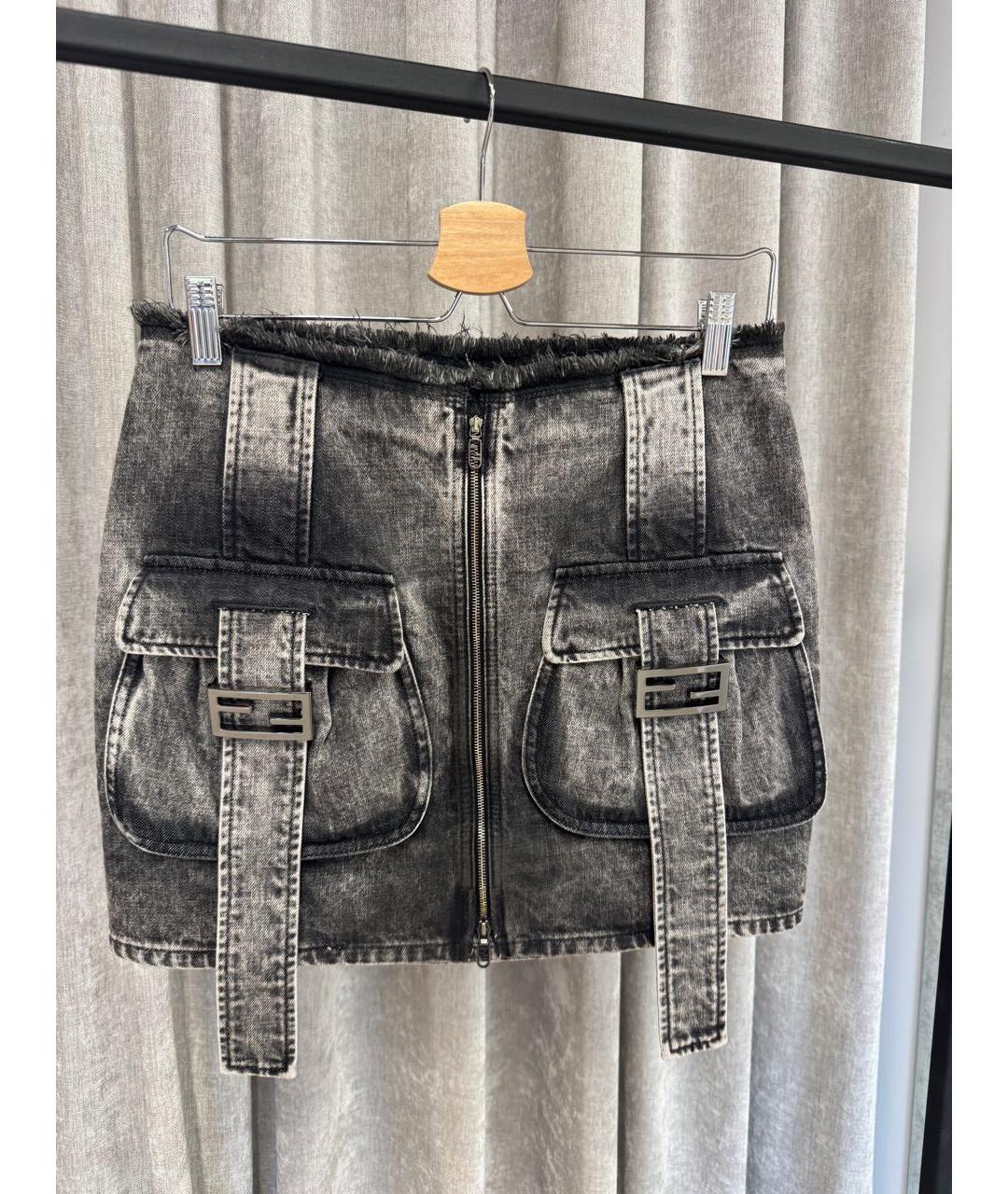 FENDI Антрацитовый хлопковый костюм с юбками, фото 2