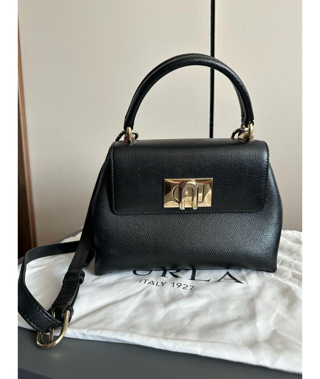 FURLA Черная кожаная сумка с короткими ручками, фото 6