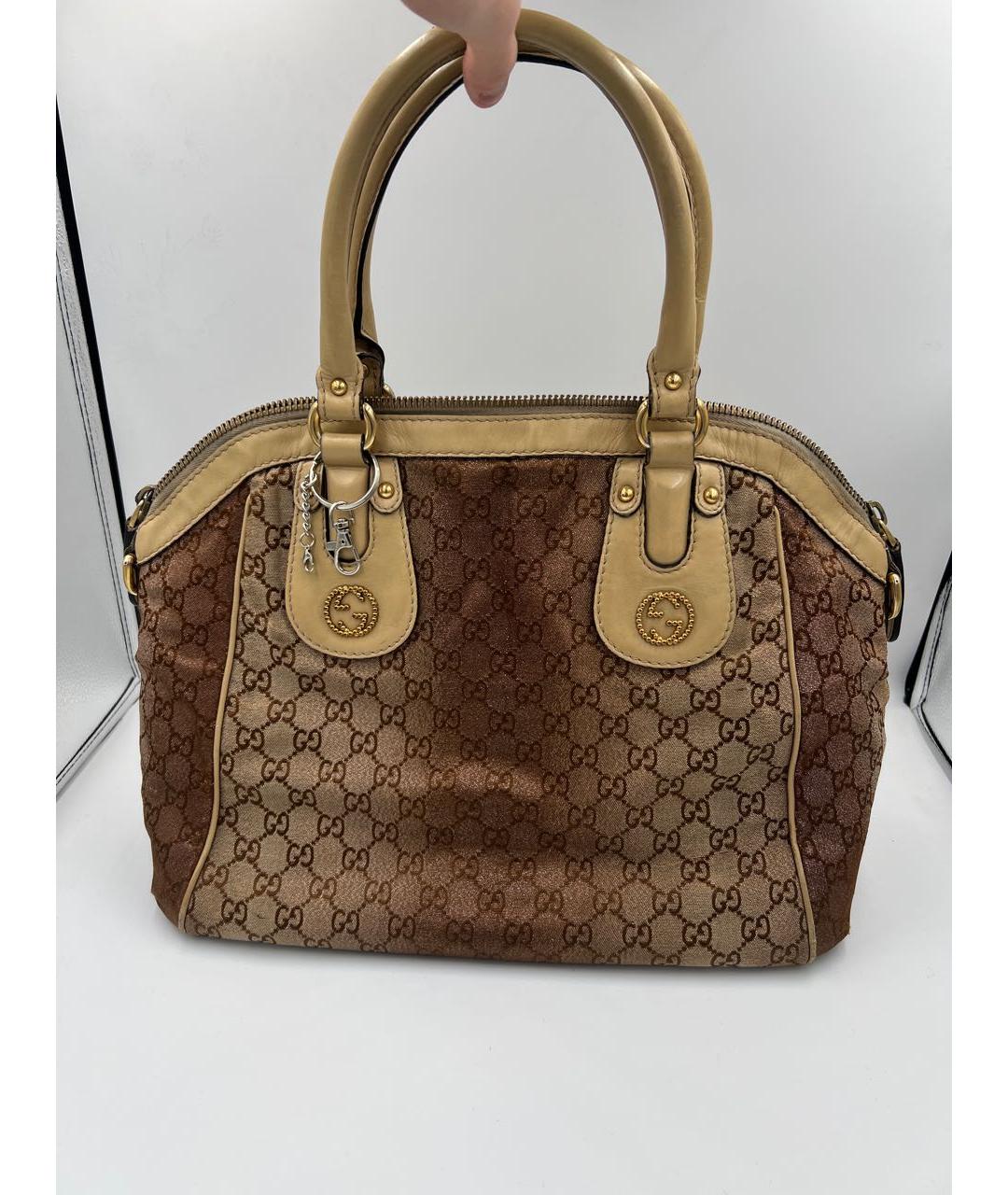 GUCCI Бежевая тканевая сумка тоут, фото 2