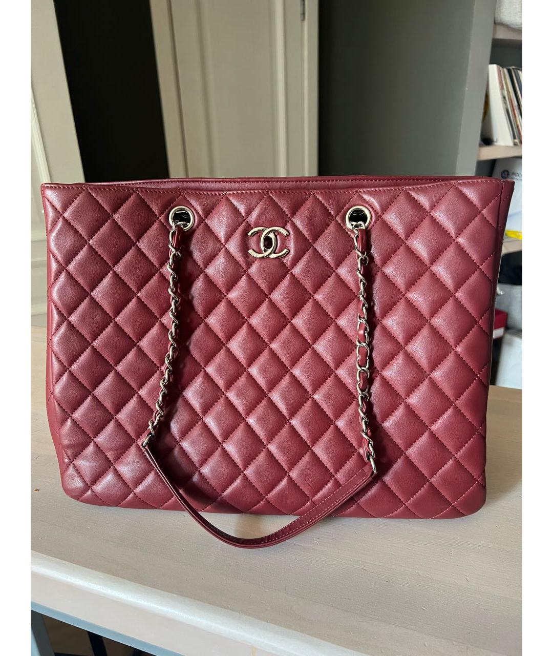 CHANEL Бордовая кожаная сумка тоут, фото 9