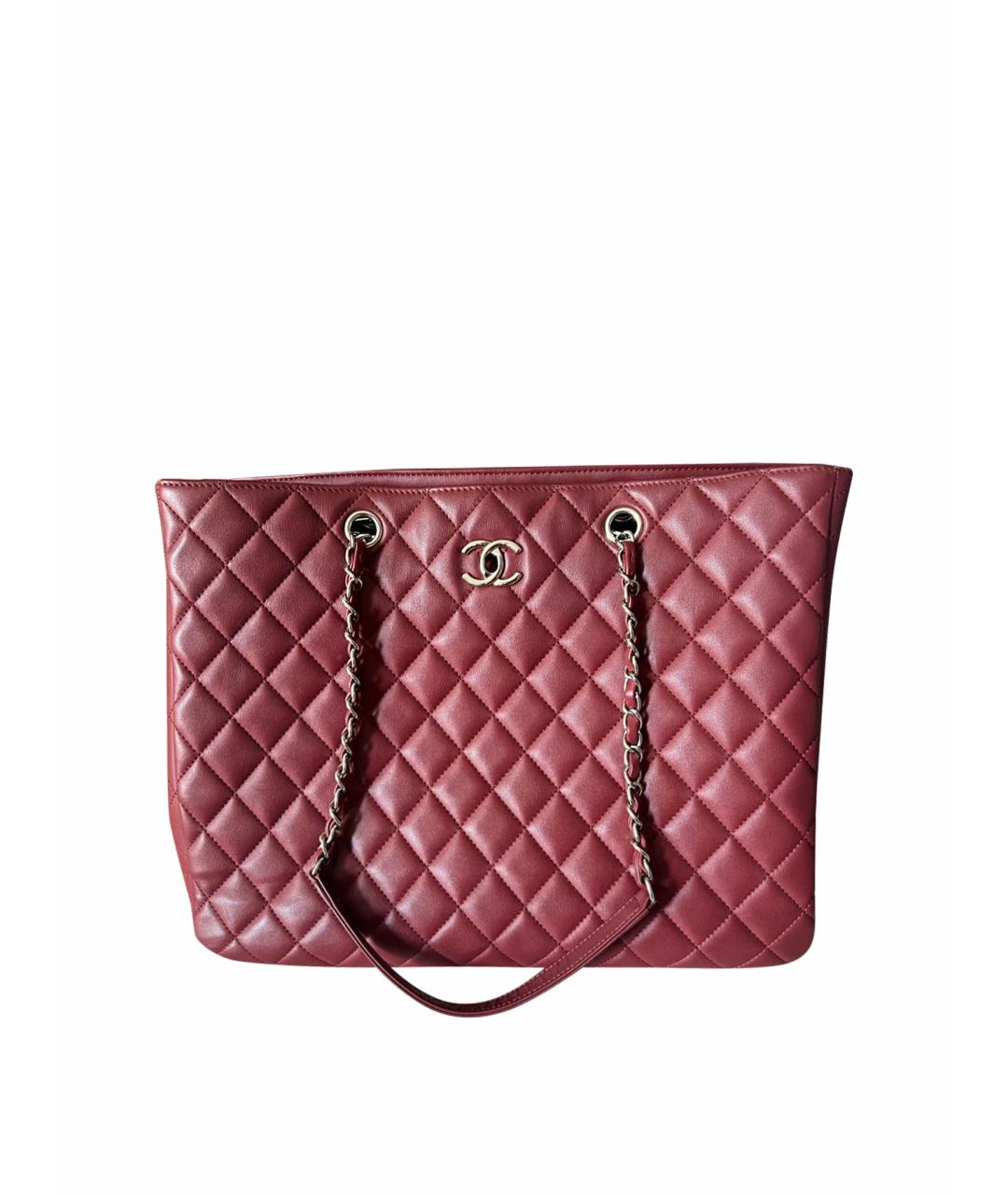 CHANEL Бордовая кожаная сумка тоут, фото 1
