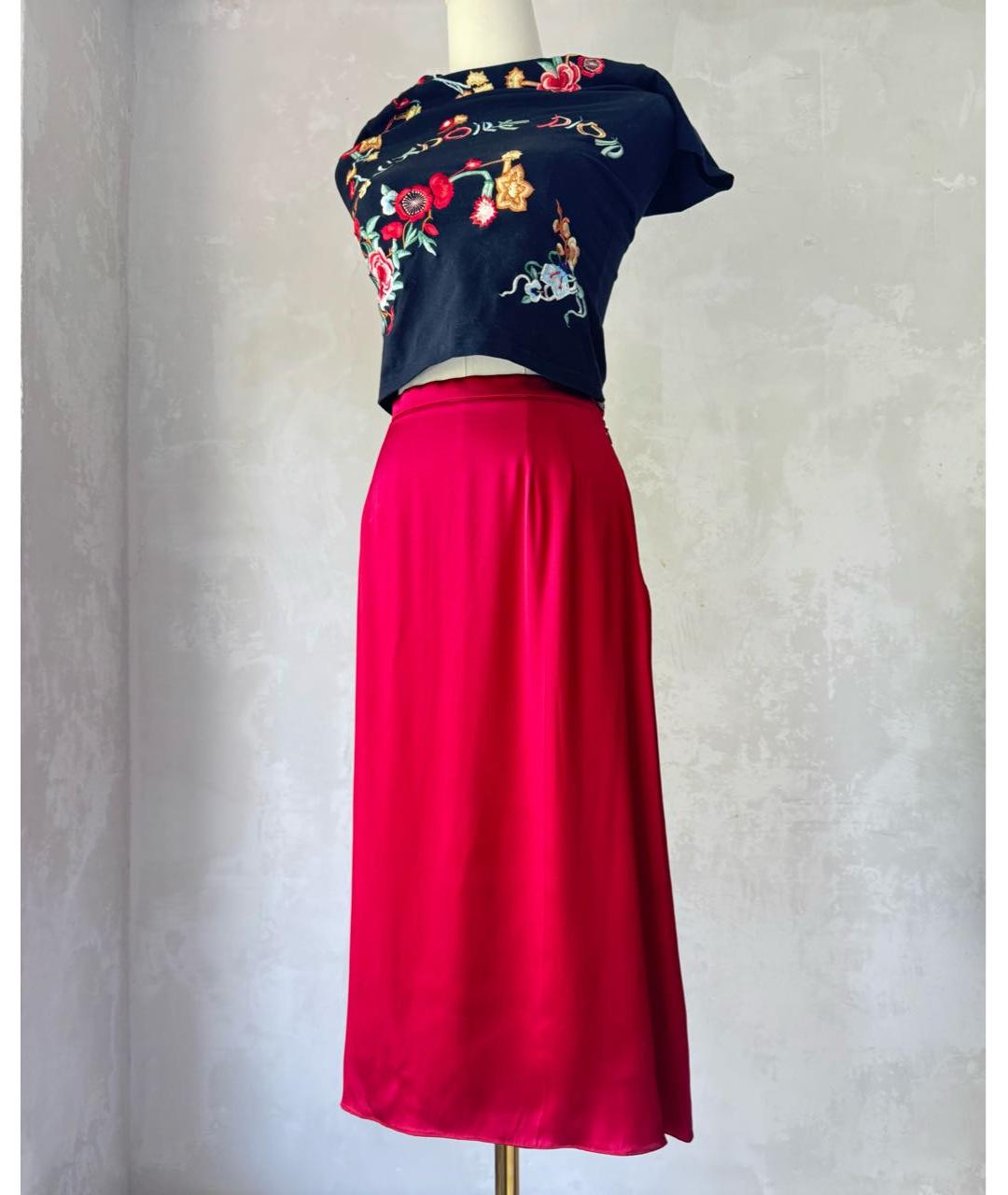 DOLCE&GABBANA Бордовая шелковая юбка миди, фото 5