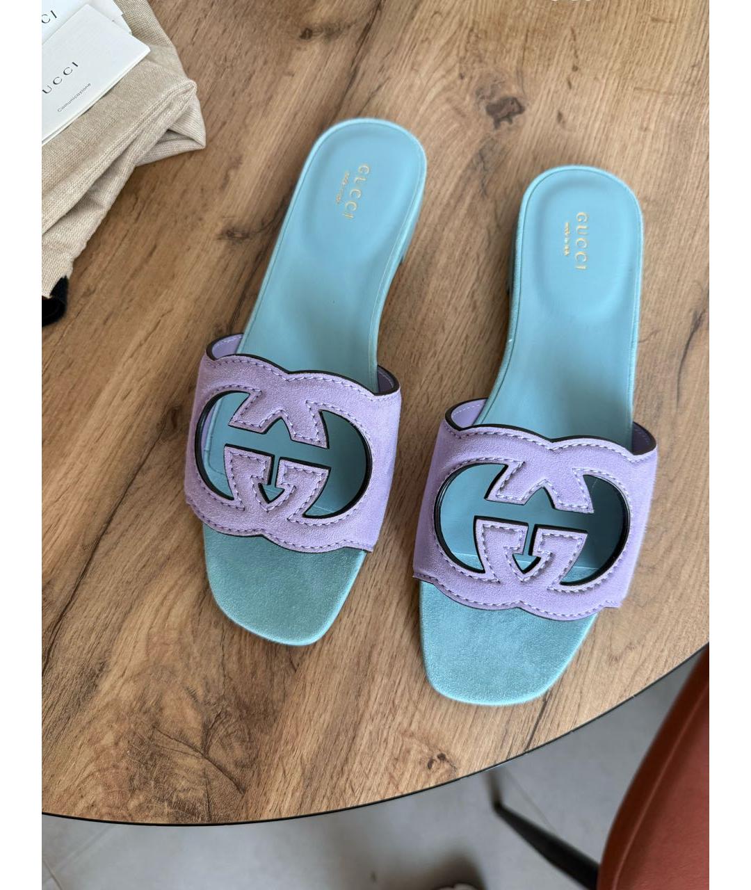 GUCCI Бирюзовые кожаные босоножки, фото 9