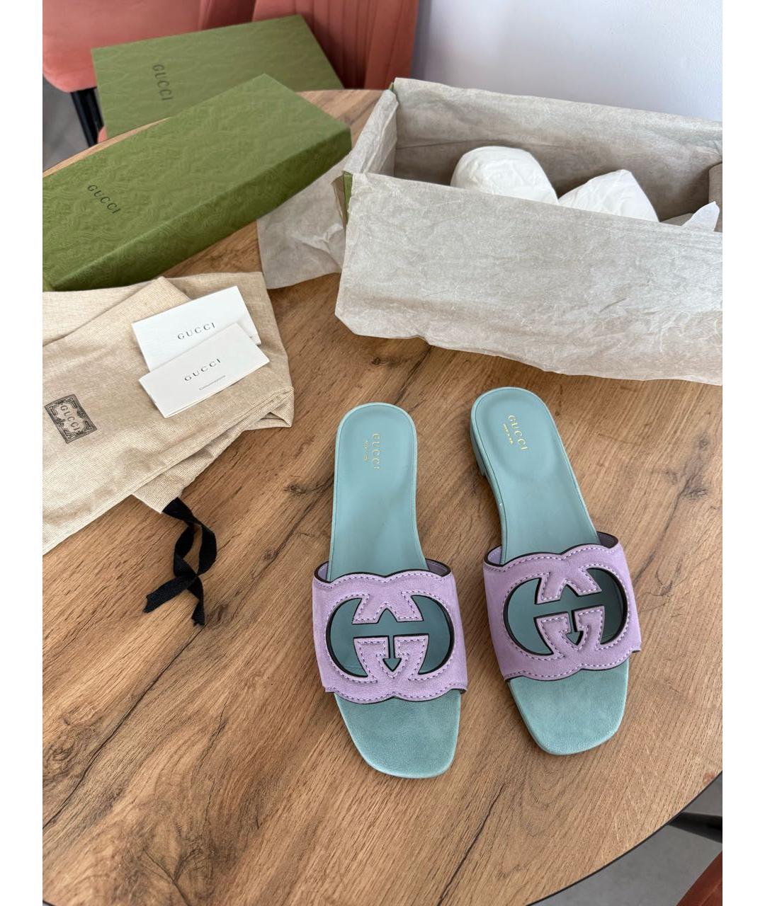 GUCCI Бирюзовые кожаные босоножки, фото 2