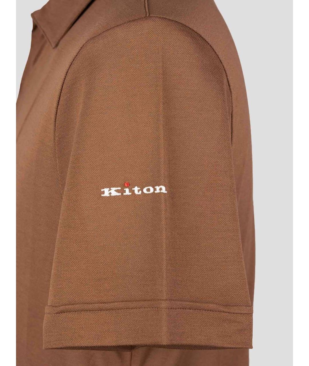 KITON Коричневое хлопковое поло с коротким рукавом, фото 4