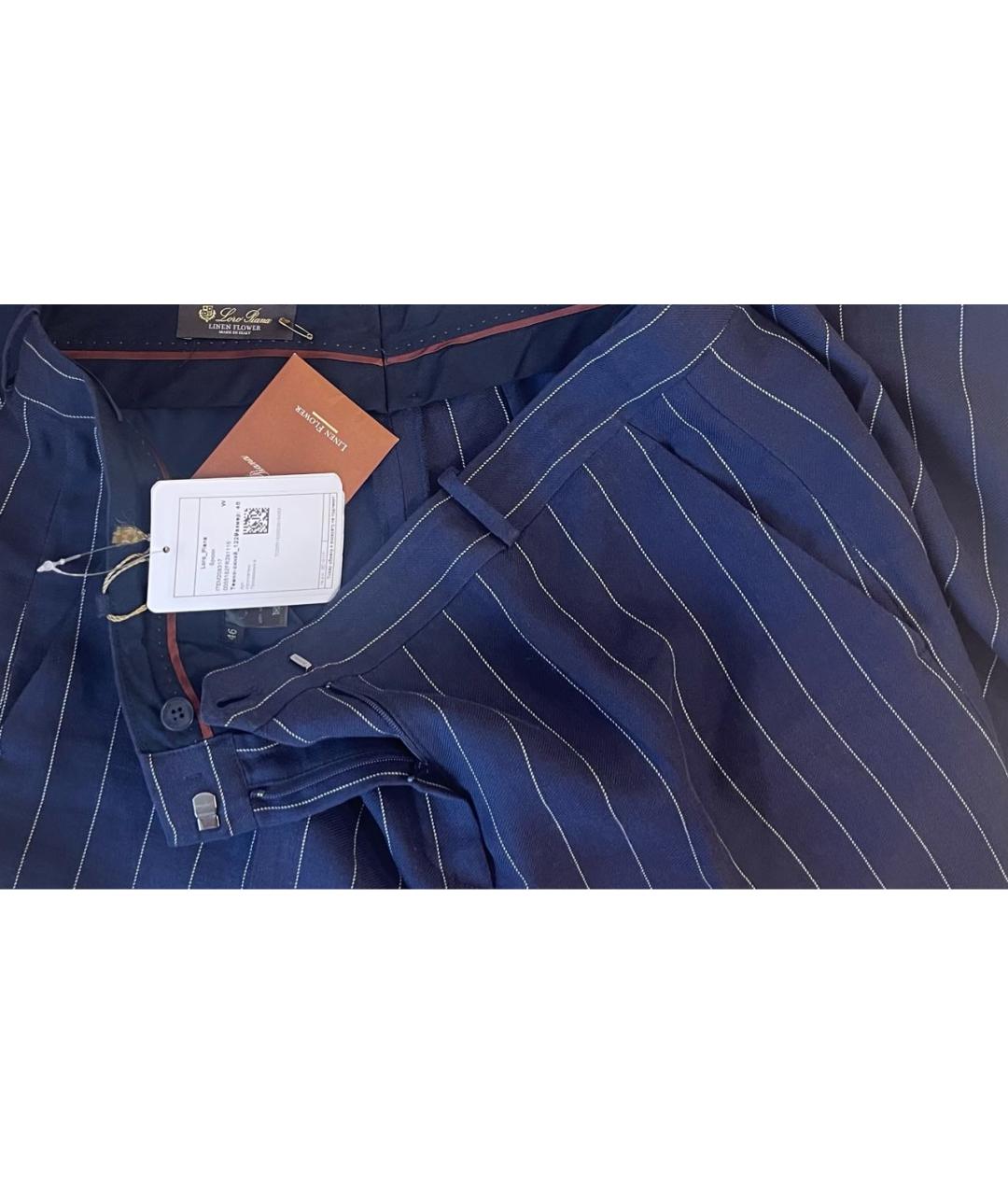 LORO PIANA Темно-синие льняные брюки широкие, фото 4
