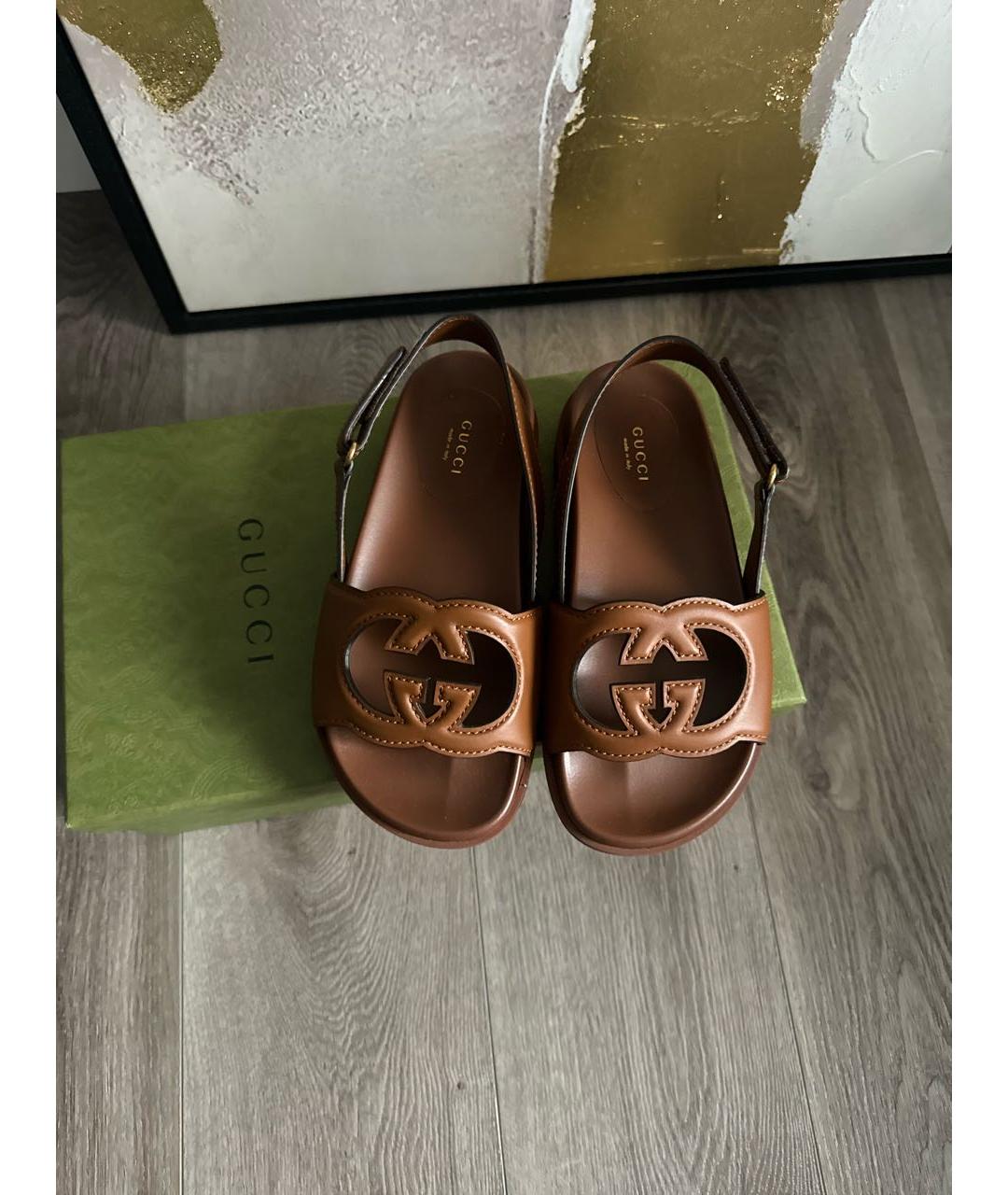 GUCCI Коричневые кожаные босоножки, фото 3